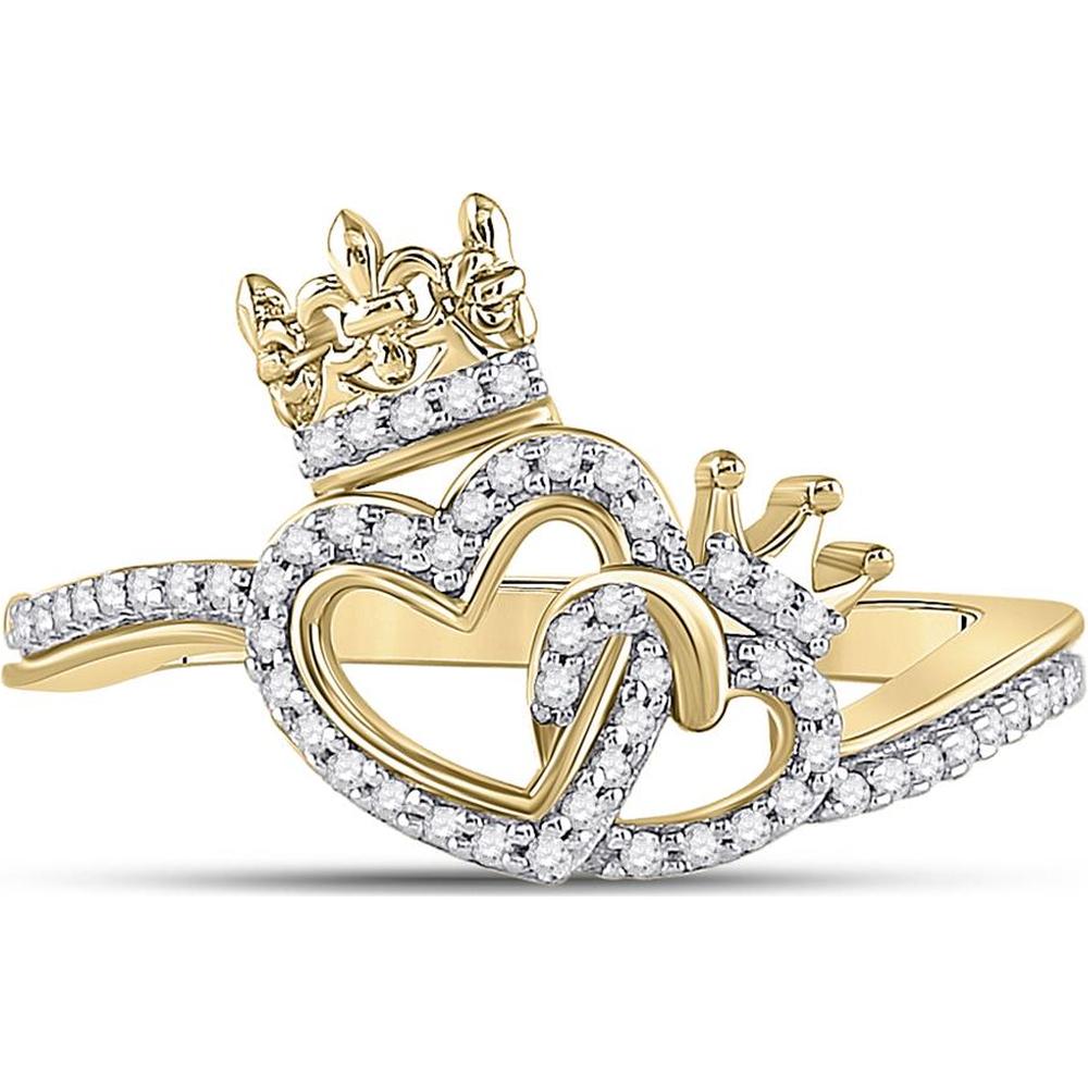 10K Yellow Gold Intertwined King and Queen Heart Ring with Prong-Set Round Diamonds - 1/6 Carat Total Diamond Weight