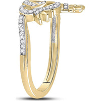 10K Yellow Gold Intertwined King and Queen Heart Ring with Prong-Set Round Diamonds - 1/6 Carat Total Diamond Weight
