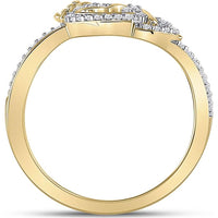 10K Yellow Gold Intertwined King and Queen Heart Ring with Prong-Set Round Diamonds - 1/6 Carat Total Diamond Weight