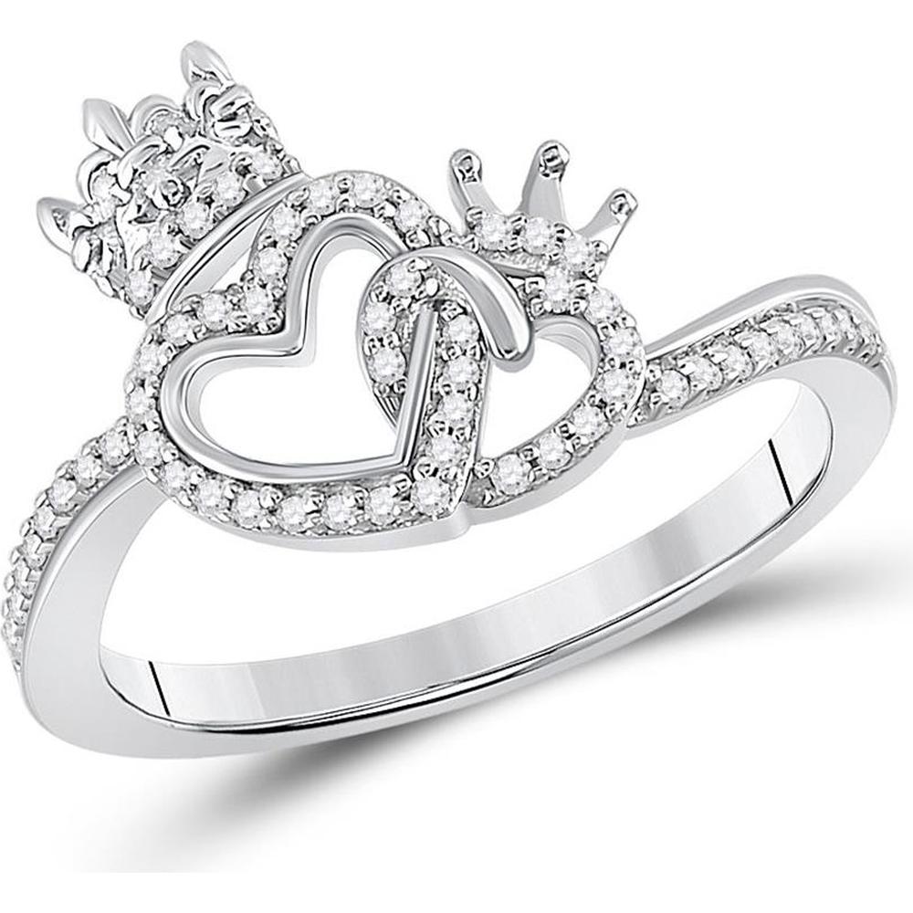 10K Yellow Gold Intertwined King and Queen Heart Ring with Prong-Set Round Diamonds - 1/6 Carat Total Diamond Weight