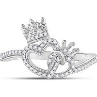 10K Yellow Gold Intertwined King and Queen Heart Ring with Prong-Set Round Diamonds - 1/6 Carat Total Diamond Weight
