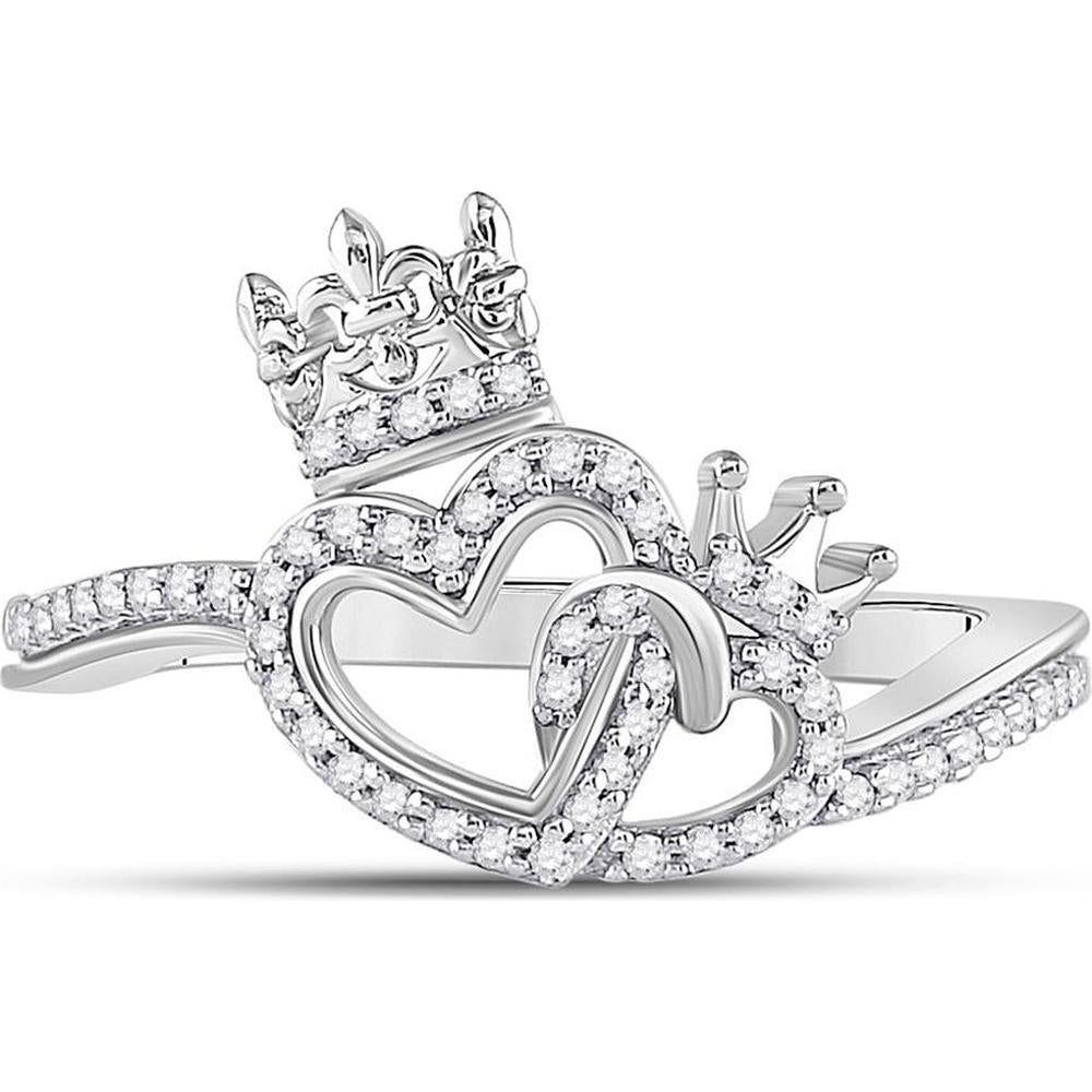 10K Yellow Gold Intertwined King and Queen Heart Ring with Prong-Set Round Diamonds - 1/6 Carat Total Diamond Weight