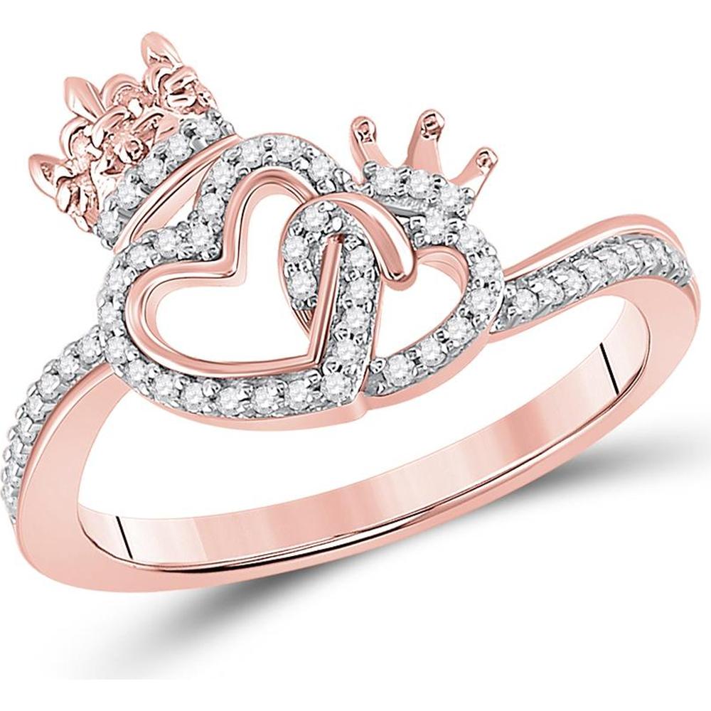 10K Yellow Gold Intertwined King and Queen Heart Ring with Prong-Set Round Diamonds - 1/6 Carat Total Diamond Weight