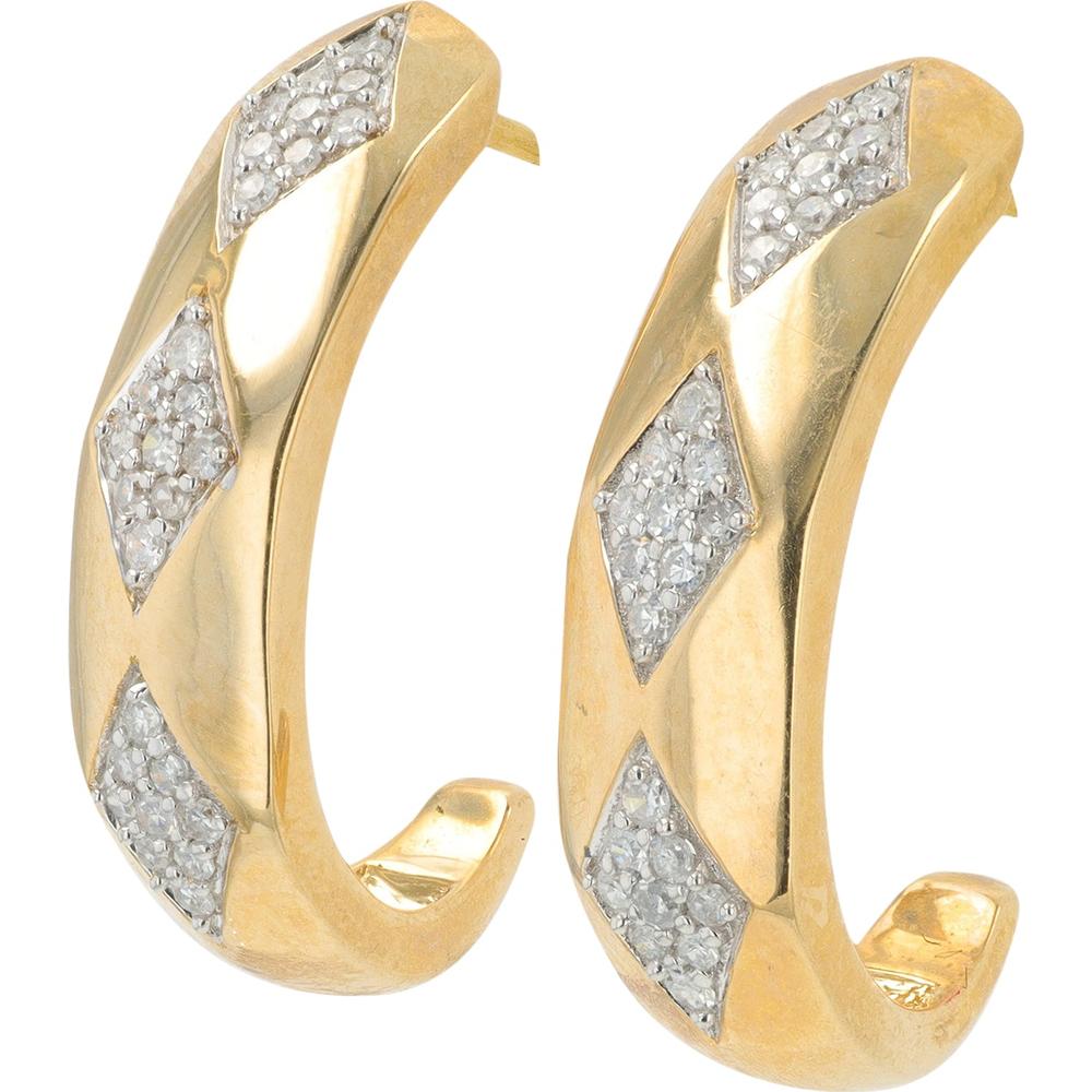 10K Yellow Gold J-Hoop Earrings with .25 Carat Total Diamond Weight