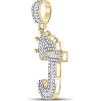 10K Yellow Gold "J" Initial Pendant with Crown Featuring Channel-Set Baguette and Pave Round Diamonds - 1/2 Carat Total Diamond Weight