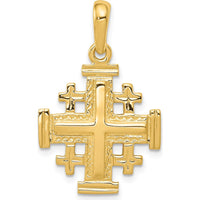 10K Yellow Gold Jerusalem Cross Pendant with Milgrain Detailing - 30mm Length