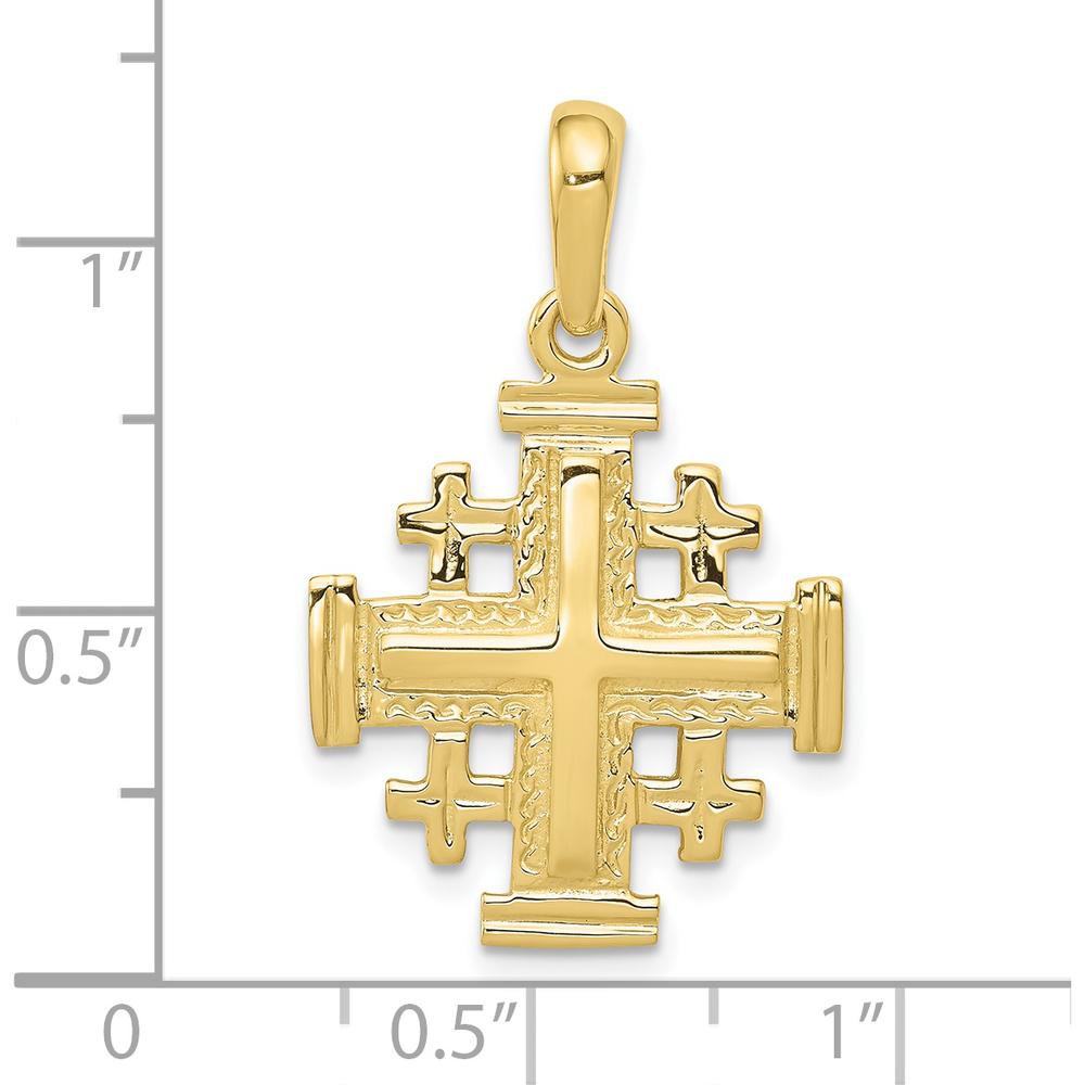 10K Yellow Gold Jerusalem Cross Pendant with Milgrain Detailing - 30mm Length