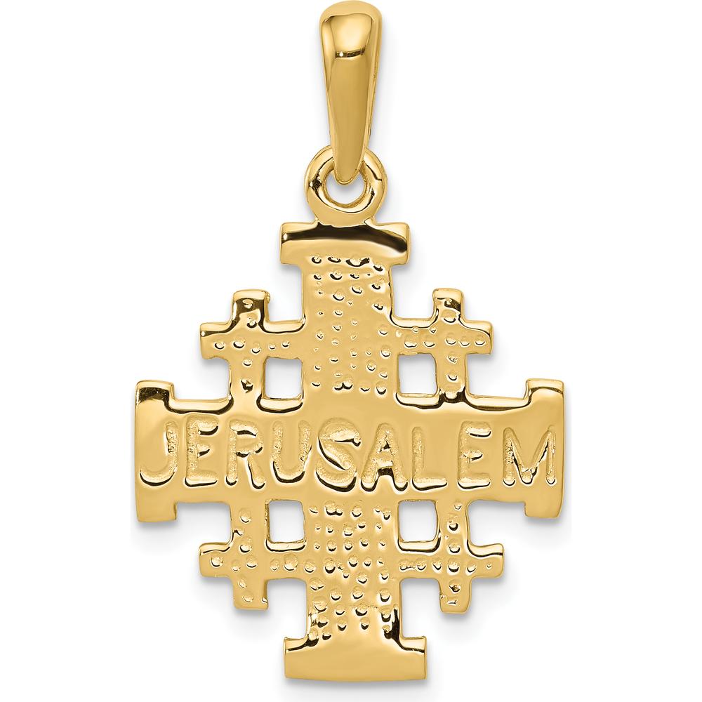 10K Yellow Gold Jerusalem Cross Pendant with Milgrain Detailing - 30mm Length