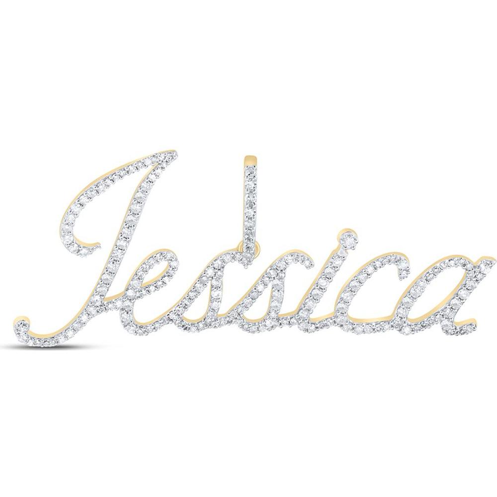 10K Yellow Gold "Jessica" Script Name Pendant with Prong-Set Round Diamonds - 0.80 Carat Total Diamond Weight