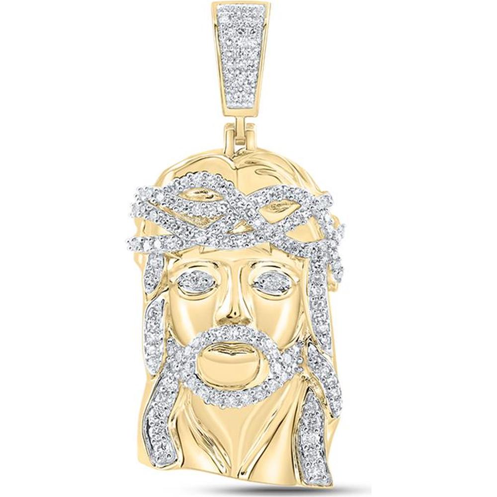 10K Yellow Gold Jesus Face Charm Pendant with Round Diamonds - 1.49 Carat Total Diamond Weight