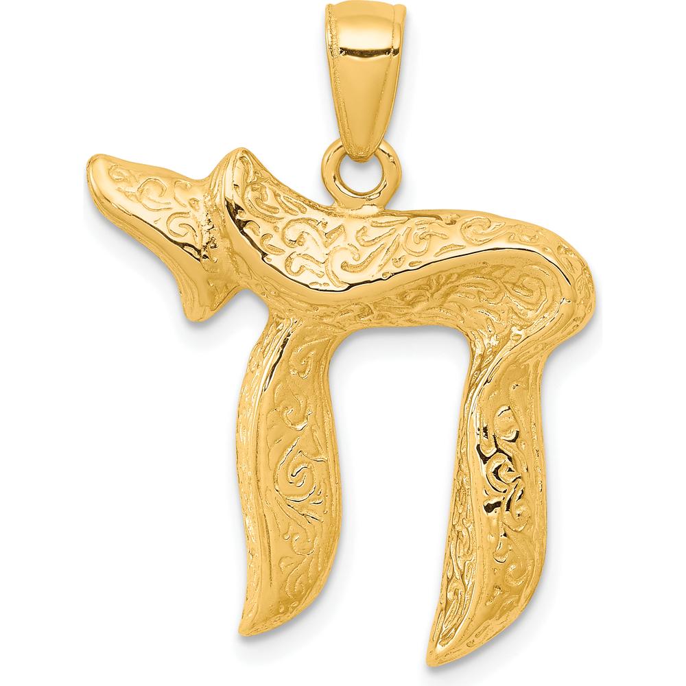 10K Yellow Gold Jewish Chai Pendant - Meaningful Life Symbol with Detailed Engraving
