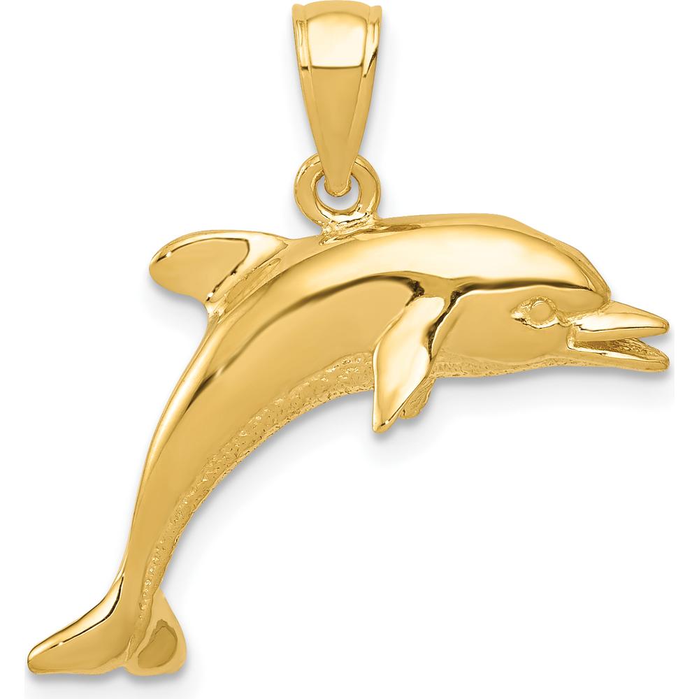10K Yellow Gold Jumping Dolphin Pendant - 25mm Length