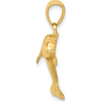 10K Yellow Gold Jumping Dolphin Pendant - 25mm Length