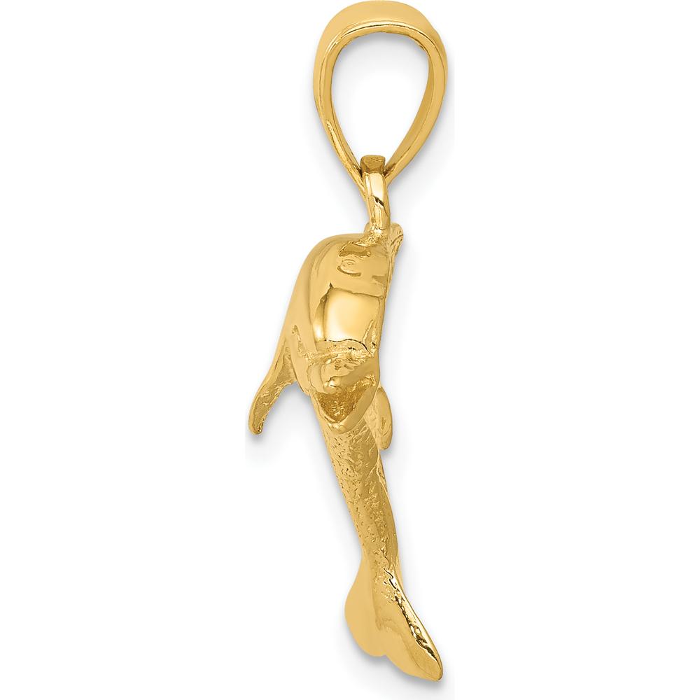 10K Yellow Gold Jumping Dolphin Pendant - 25mm Length