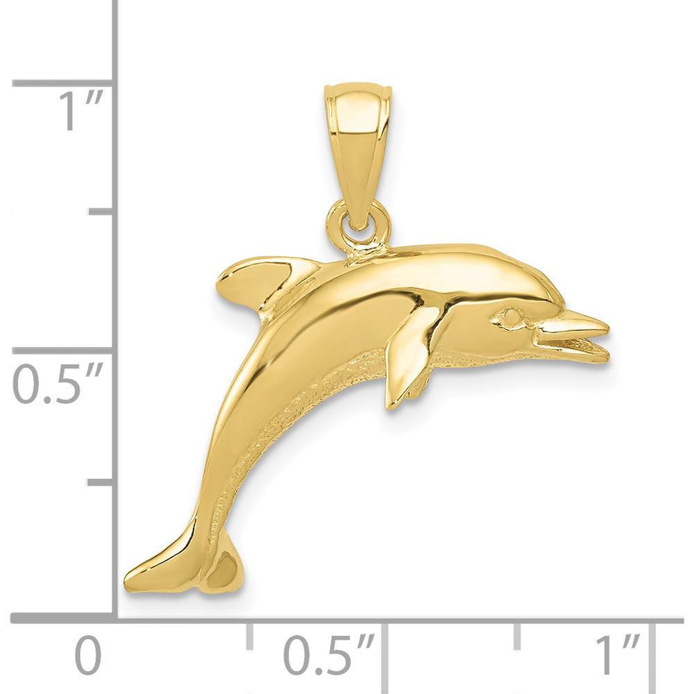 10K Yellow Gold Jumping Dolphin Pendant - 25mm Length