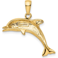 10K Yellow Gold Jumping Dolphin Pendant - 25mm Length