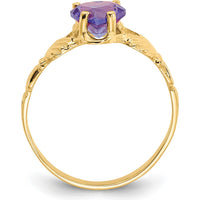 10K Yellow Gold June Birthstone Claddagh Ring with Heart-Shaped Amethyst