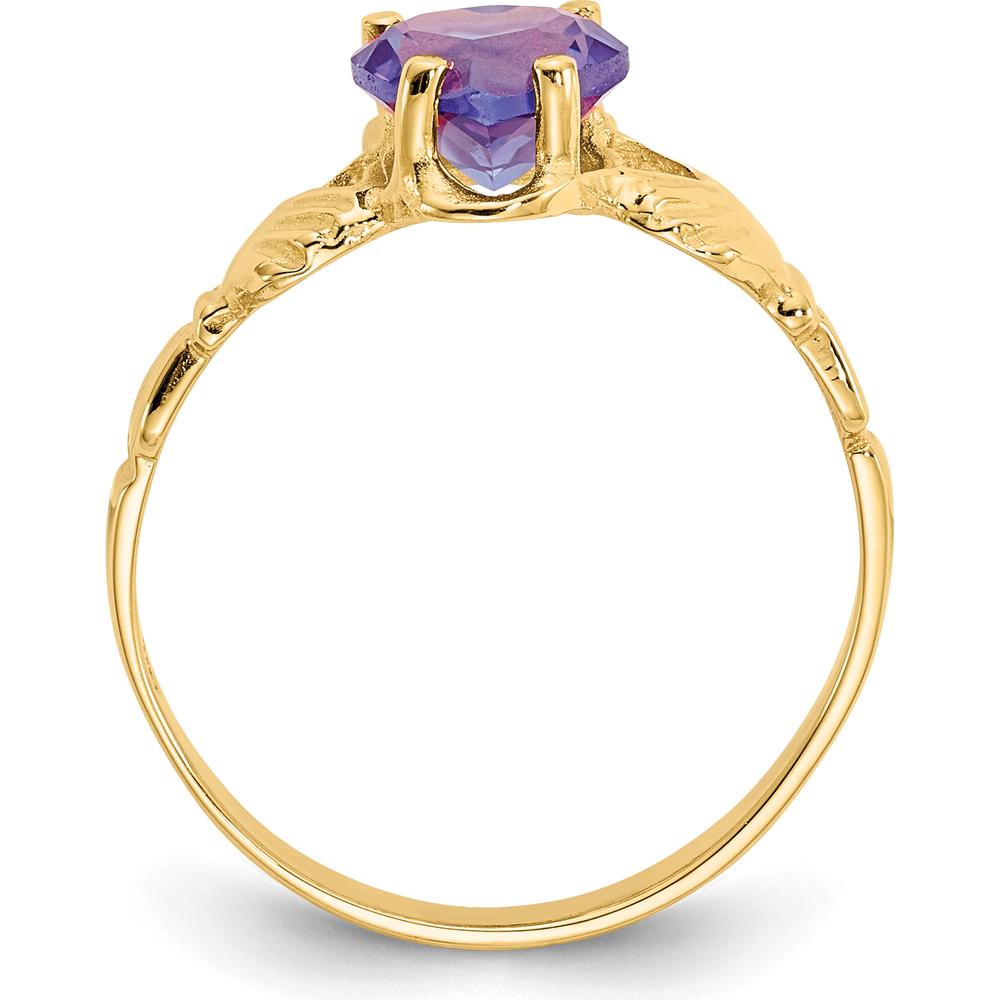 10K Yellow Gold June Birthstone Claddagh Ring with Heart-Shaped Amethyst