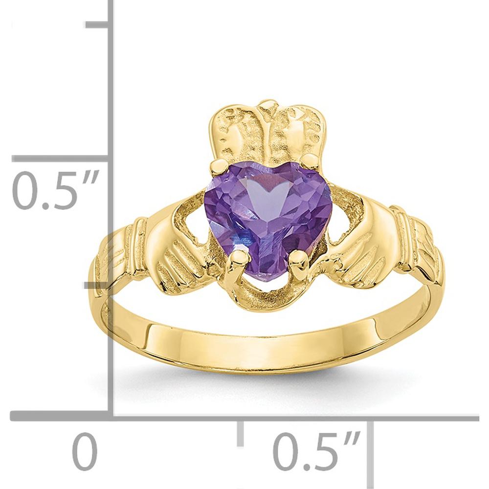 10K Yellow Gold June Birthstone Claddagh Ring with Heart-Shaped Amethyst