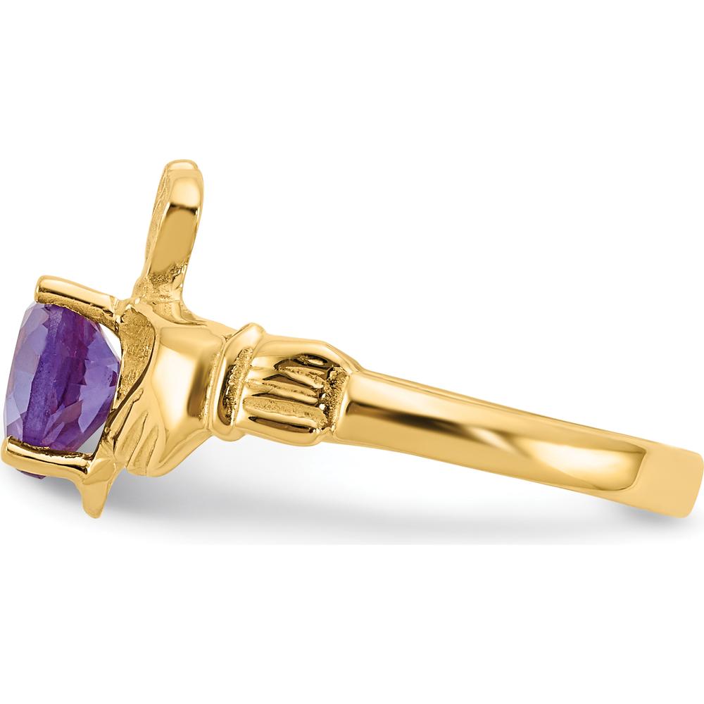 10K Yellow Gold June Birthstone Claddagh Ring with Heart-Shaped Amethyst