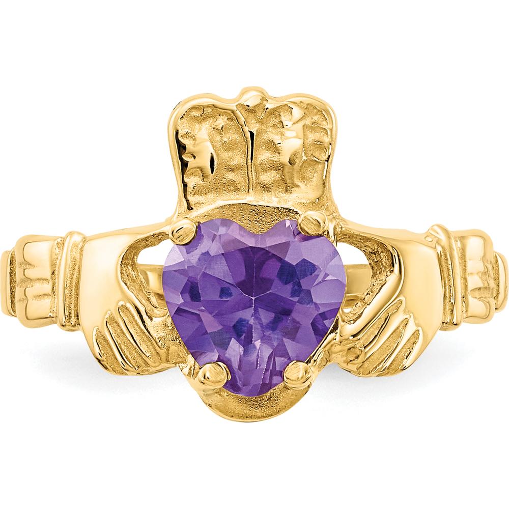 10K Yellow Gold June Birthstone Claddagh Ring with Heart-Shaped Amethyst