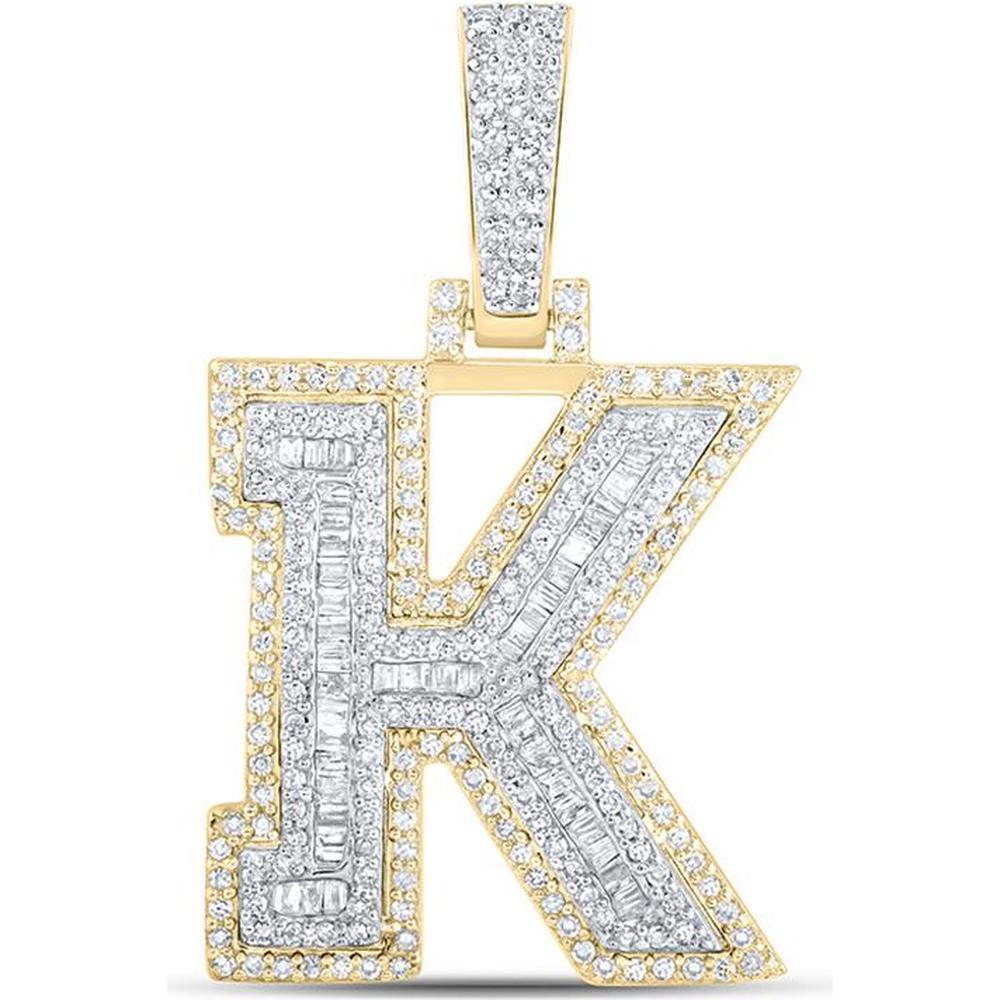 10K Yellow Gold "K" Initial Pendant with Baguette and Round Diamonds - 5/8 Carat Total Diamond Weight