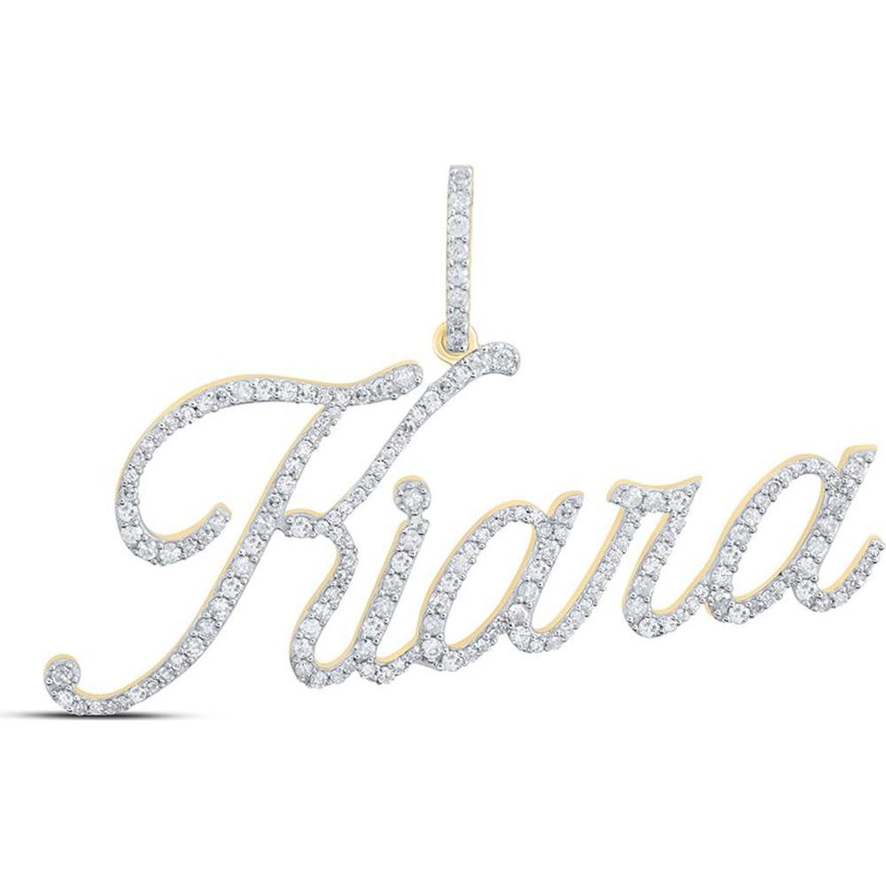 10K Yellow Gold Kiara Name Pendant with Round Diamonds - 0.76 Carat Total Diamond Weight