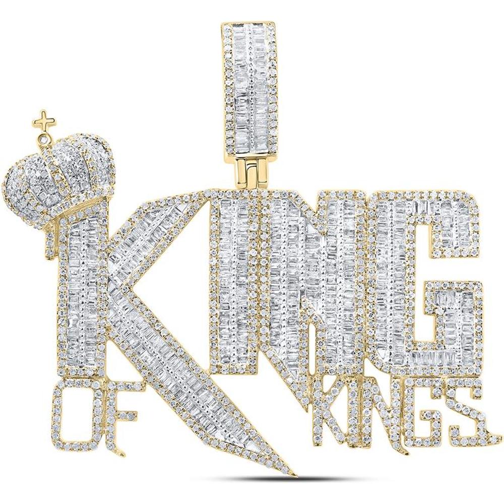 10K Yellow Gold King of Kings Crown Pendant with Baguette and Round Diamonds - 4 Carat Total Diamond Weight