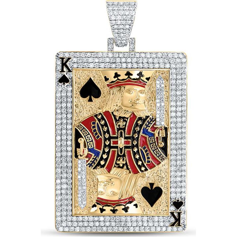 10K Yellow Gold King of Spades Card Charm Pendant with Round Diamonds - 5 Carat Total Diamond Weight