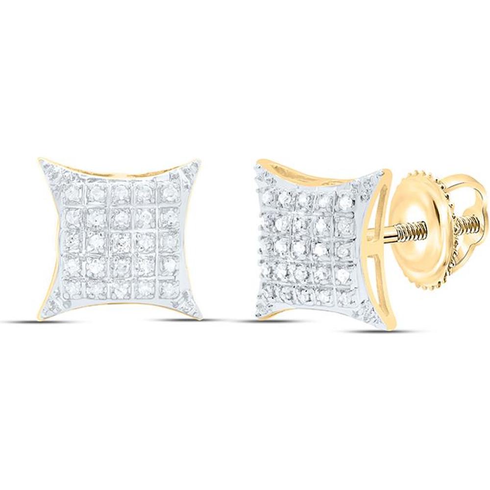 10K Yellow Gold Kite-Shaped Stud Earrings with Pave-Set Round Diamonds - 1/6 Carat Total Diamond Weight