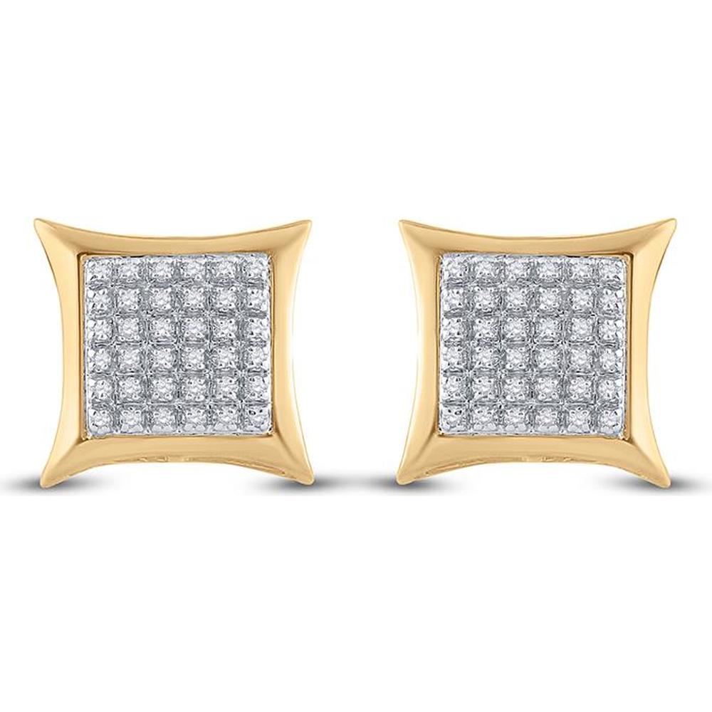10K Yellow Gold Kite Square Stud Earrings with Pave-Set Round Diamonds - 0.20 Carat Total Diamond Weight