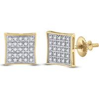 10K Yellow Gold Kite Square Stud Earrings with Pavé-Set Round Diamonds - 1/6 Carat Total Diamond Weight