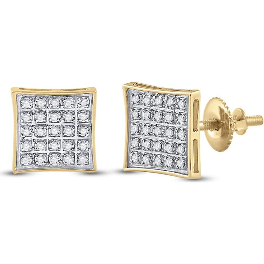 10K Yellow Gold Kite Square Stud Earrings with Pavé-Set Round Diamonds - 1/6 Carat Total Diamond Weight