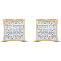 10K Yellow Gold Kite Square Stud Earrings with Pavé-Set Round Diamonds - 1/6 Carat Total Diamond Weight