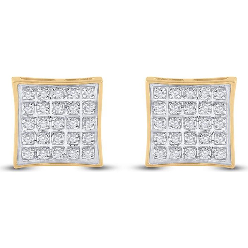 10K Yellow Gold Kite Square Stud Earrings with Pavé-Set Round Diamonds - 1/6 Carat Total Diamond Weight