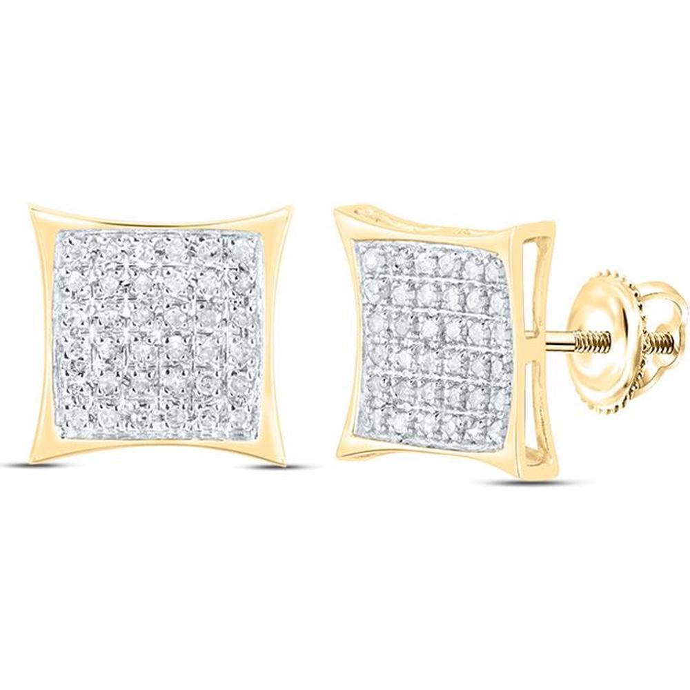 10K Yellow Gold Kite-Square Stud Earrings with Pavé Set Round Diamonds - 1/6 Carat Total Diamond Weight
