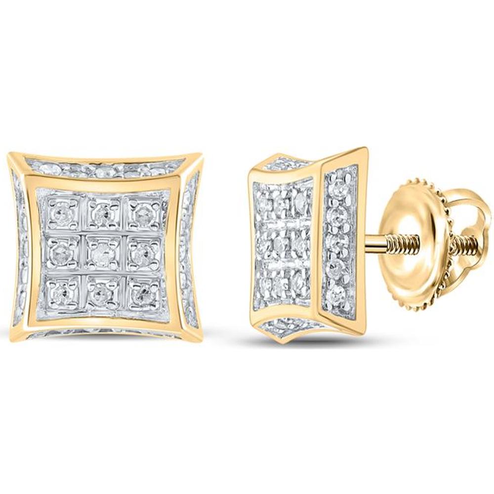 10K Yellow Gold Kite Square Stud Earrings with Prong and Pave-Set Round Diamonds - 1/6 Carat Total Diamond Weight