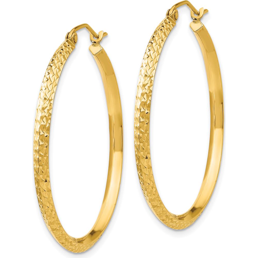 10K Yellow Gold Knife Edge Diamond-Cut Hollow Hoop Earrings - 35mm Length