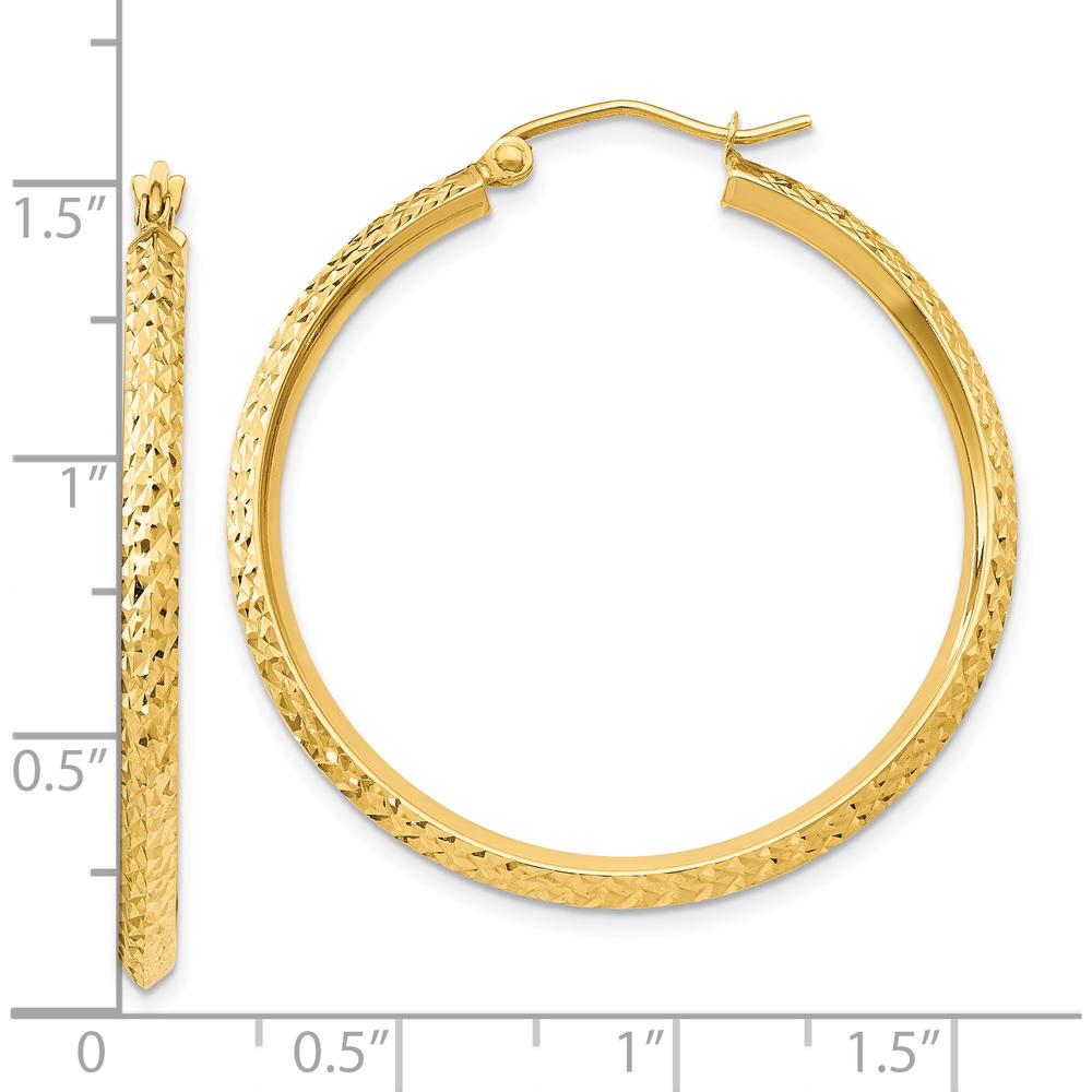 10K Yellow Gold Knife Edge Diamond-Cut Hollow Hoop Earrings - 35mm Length