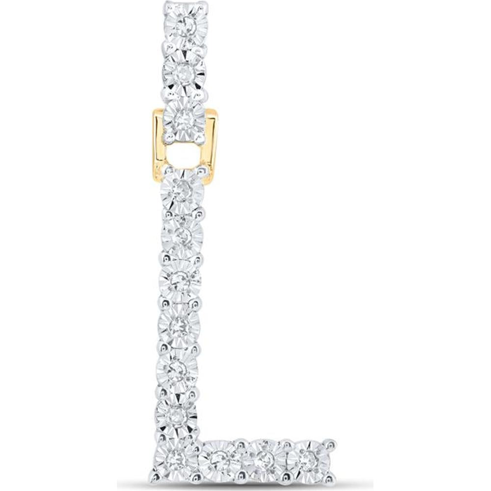10K Yellow Gold L Initial Pendant with Prong-Set Round Diamonds - 1/12 Carat Total Diamond Weight