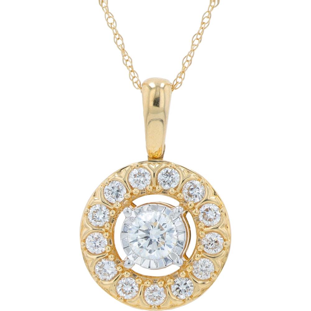 10K Yellow Gold Lab Grown Diamond Halo Pendant - 1.00 Carat Total Diamond Weight