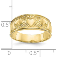 10K Yellow Gold Ladies Claddagh Ring with Polished Finish and Iconic Heart Design