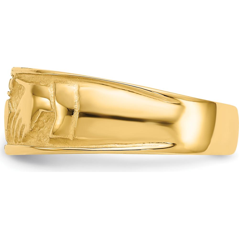 10K Yellow Gold Ladies Claddagh Ring with Polished Finish and Iconic Heart Design