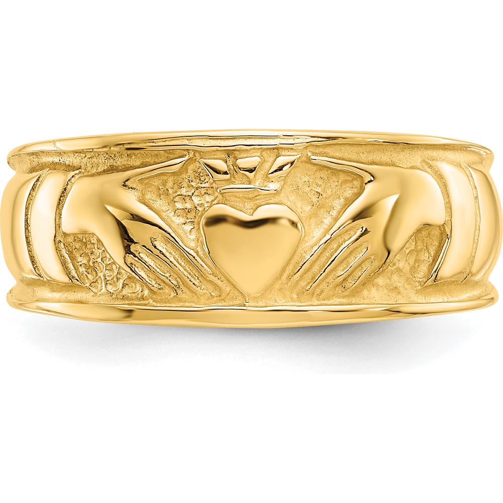 10K Yellow Gold Ladies Claddagh Ring with Polished Finish and Iconic Heart Design