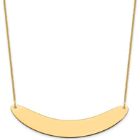10K Yellow Gold Large Curved Engravable Bar Necklace - 18" Cable Chain with Lobster Clasp