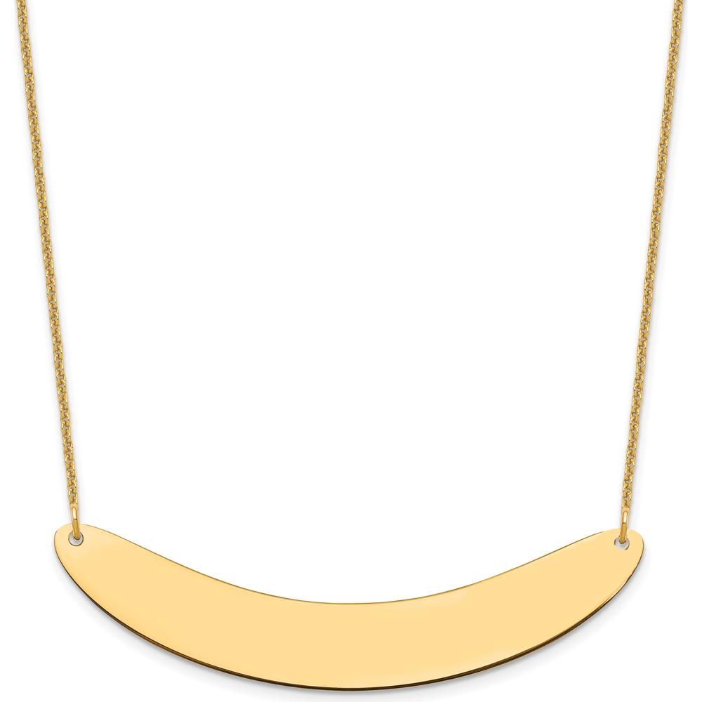 10K Yellow Gold Large Curved Engravable Bar Necklace - 18" Cable Chain with Lobster Clasp