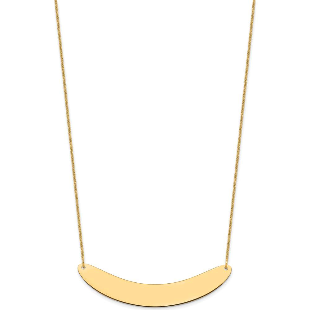 10K Yellow Gold Large Curved Engravable Bar Necklace - 18" Cable Chain with Lobster Clasp