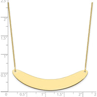 10K Yellow Gold Large Curved Engravable Bar Necklace - 18" Cable Chain with Lobster Clasp