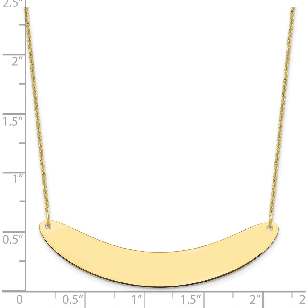 10K Yellow Gold Large Curved Engravable Bar Necklace - 18" Cable Chain with Lobster Clasp