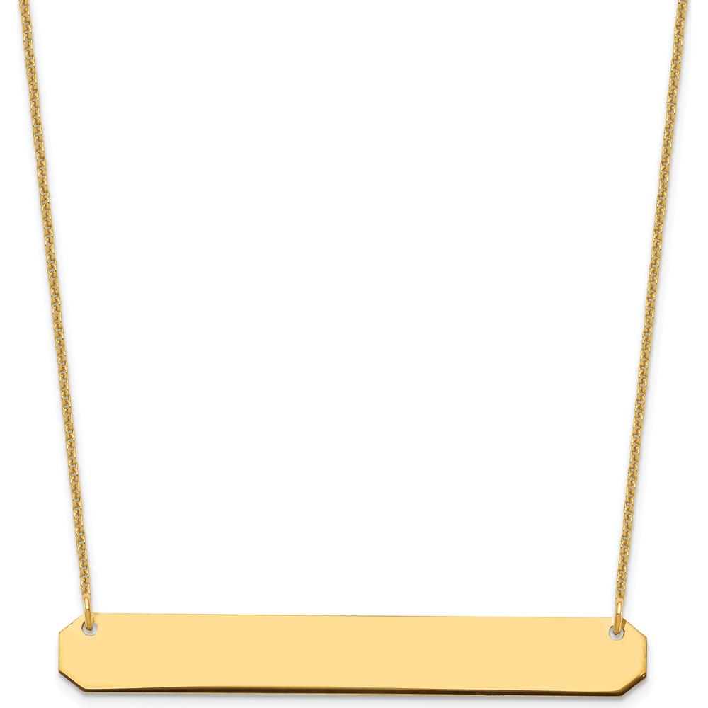 10K Yellow Gold Large Engravable Bar Necklace - 18" Cable Chain